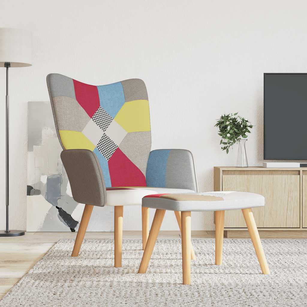 Poltrona Relax con Poggiapiedi in Tessuto Patchwork