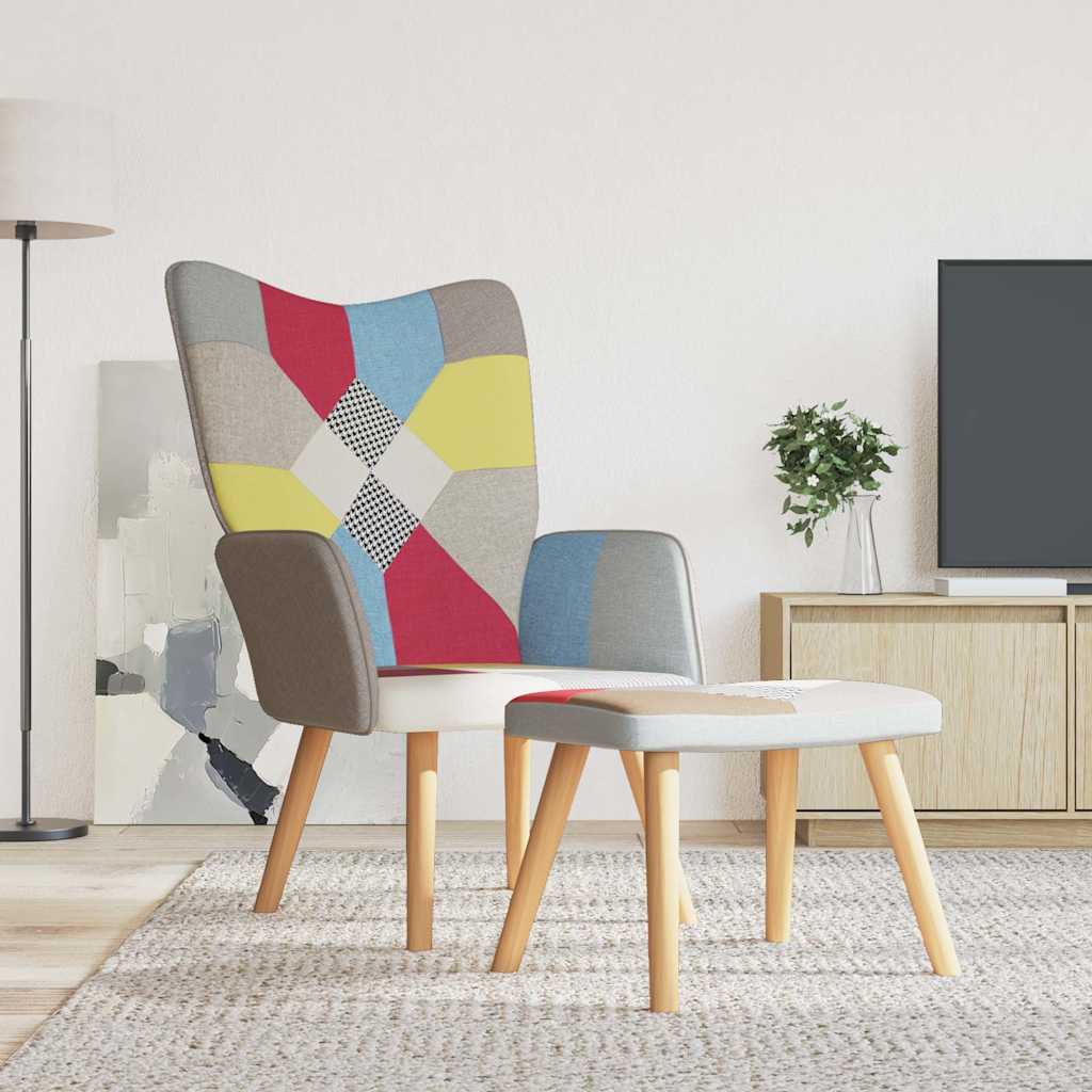 Poltrona Relax con Poggiapiedi in Tessuto Patchwork