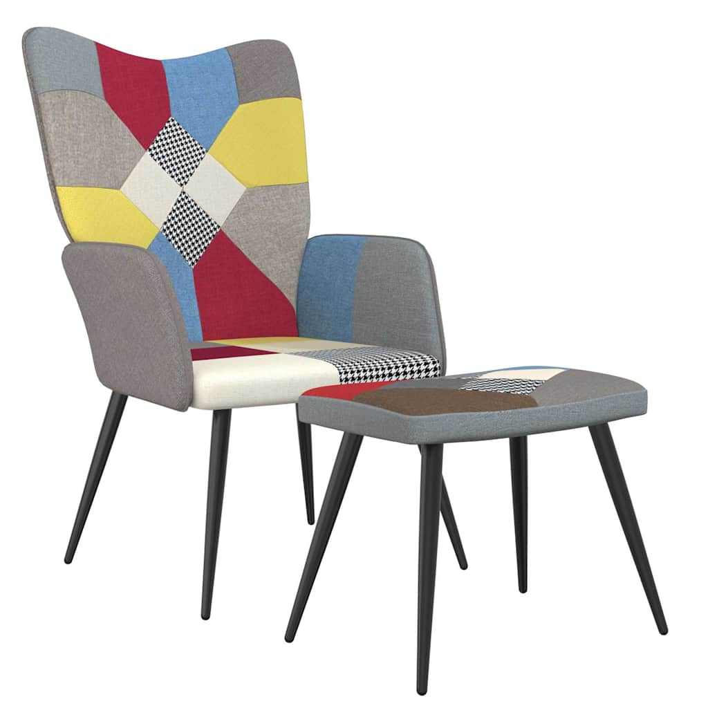 Poltrona Relax con Poggiapiedi in Tessuto Patchwork