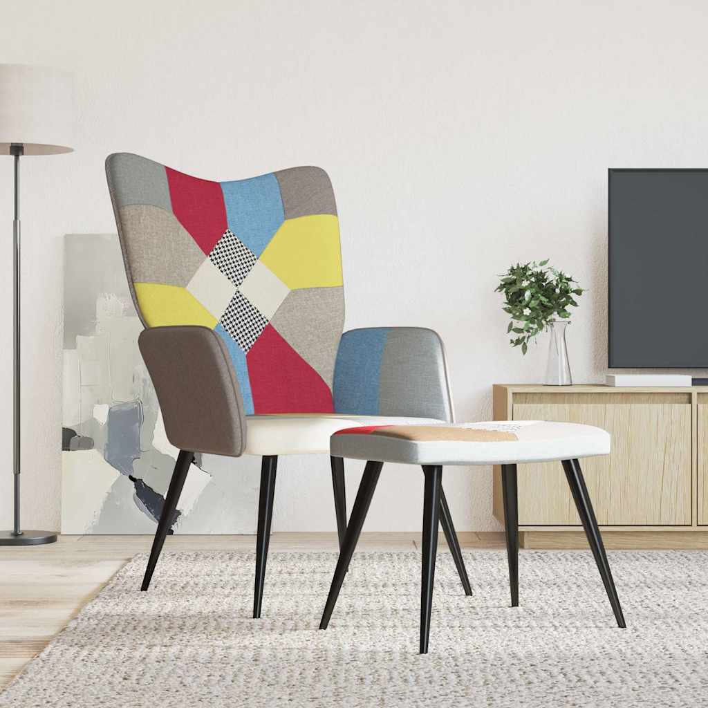 Poltrona Relax con Poggiapiedi in Tessuto Patchwork