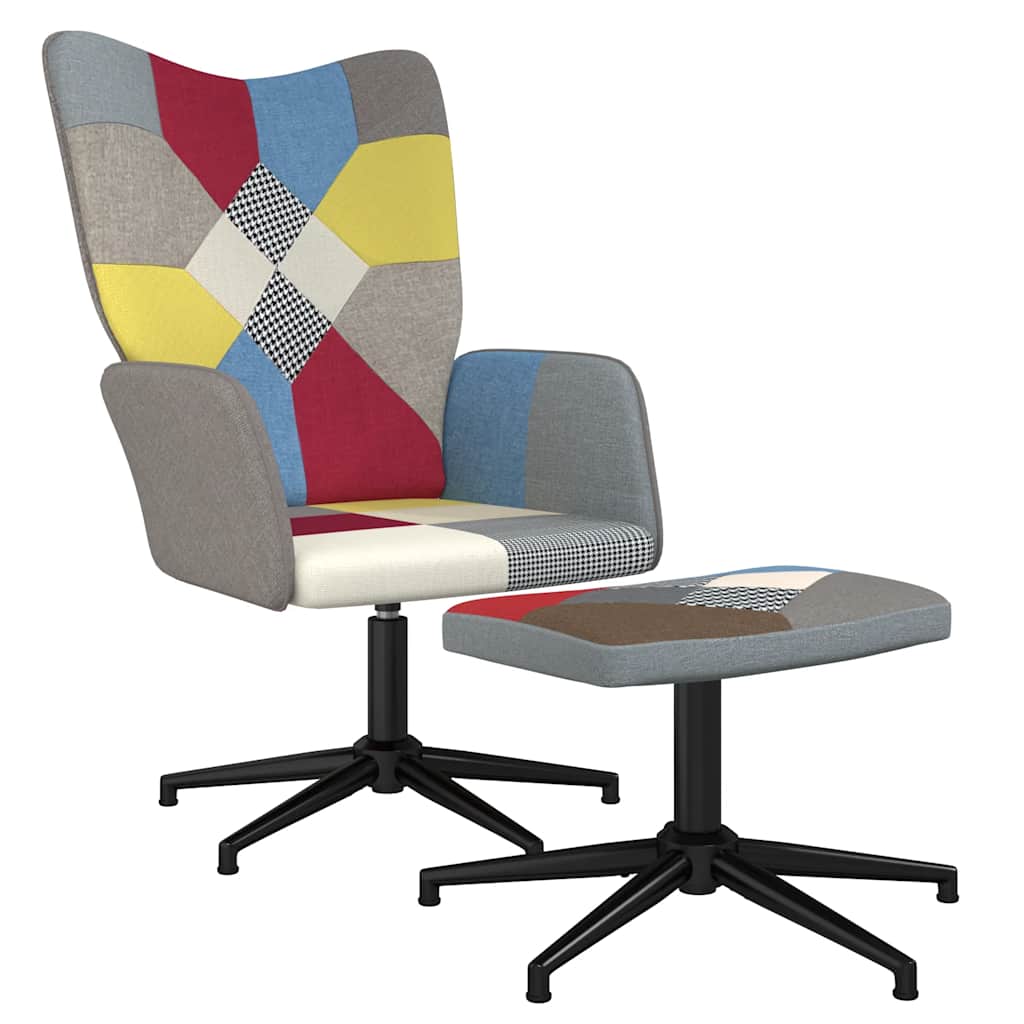 Sedia Relax con Sgabello in Tessuto Patchwork