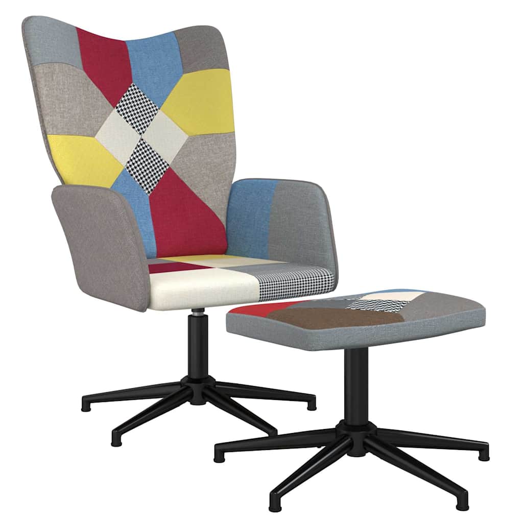 Sedia Relax con Sgabello in Tessuto Patchwork