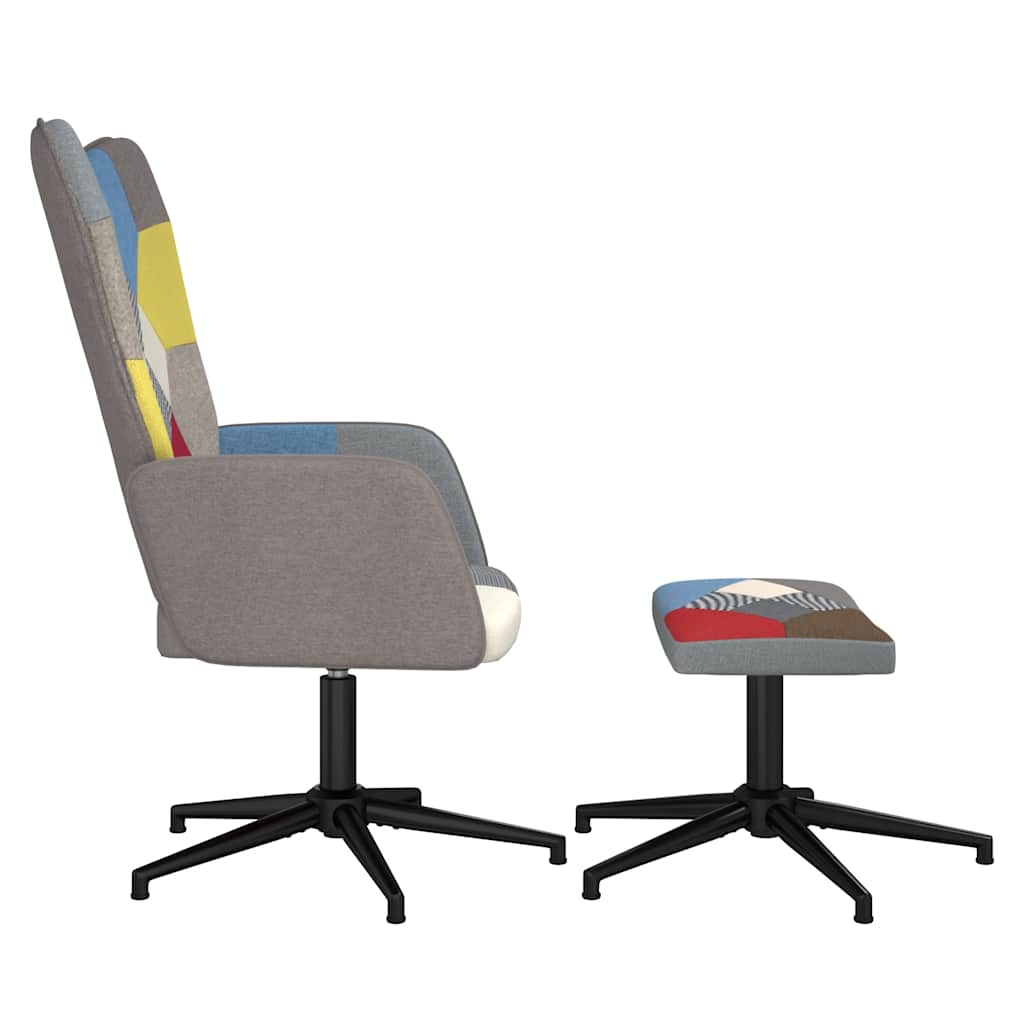 Sedia Relax con Sgabello in Tessuto Patchwork