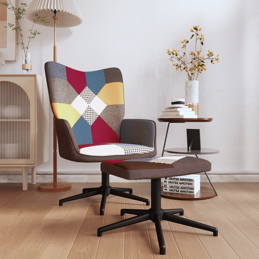 Sedia Relax con Sgabello in Tessuto Patchwork