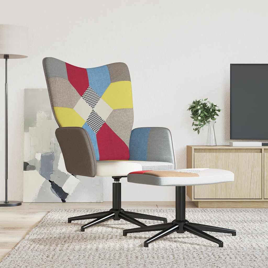 Sedia Relax con Sgabello in Tessuto Patchwork