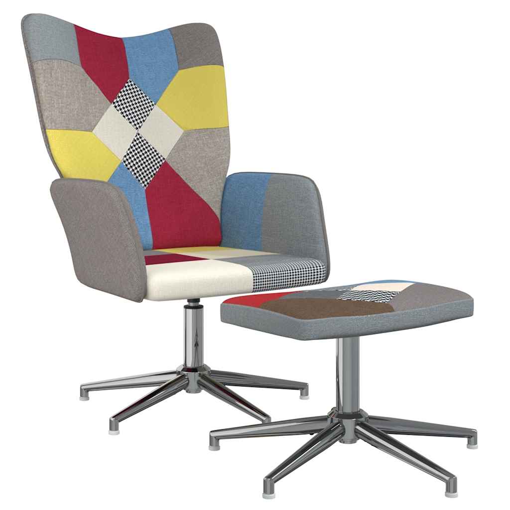 Sedia Relax con Sgabello in Tessuto Patchwork