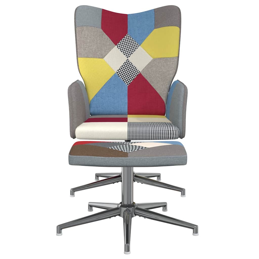 Sedia Relax con Sgabello in Tessuto Patchwork