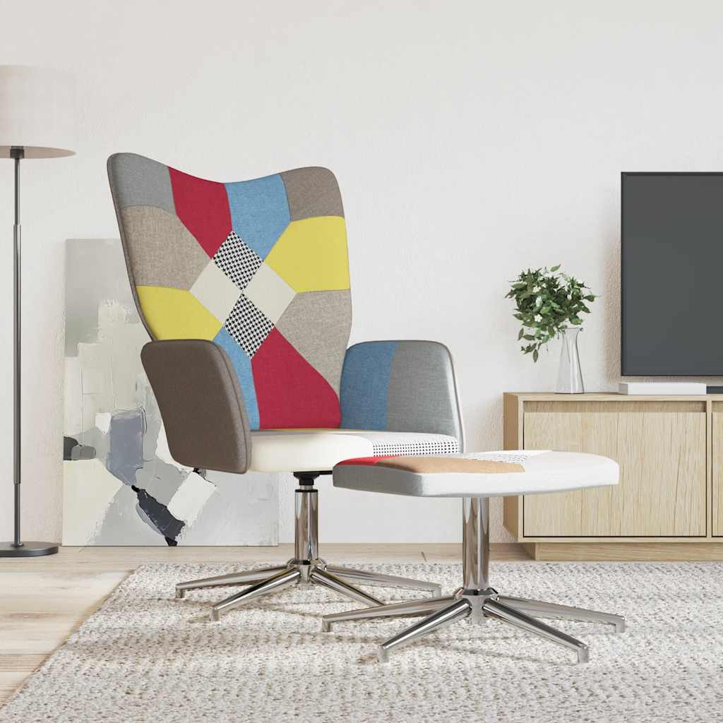 Sedia Relax con Sgabello in Tessuto Patchwork