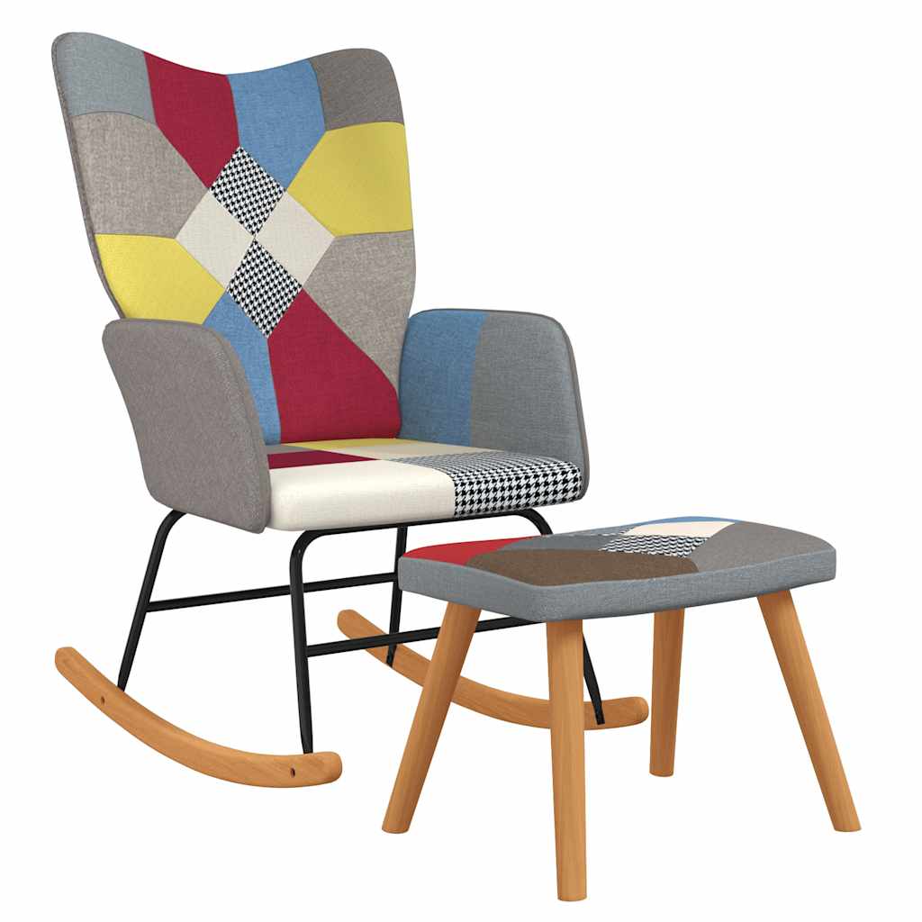 Sedia a Dondolo con Poggiapiedi in Tessuto Patchwork - homemem39