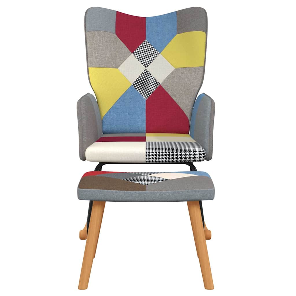 Sedia a Dondolo con Poggiapiedi in Tessuto Patchwork