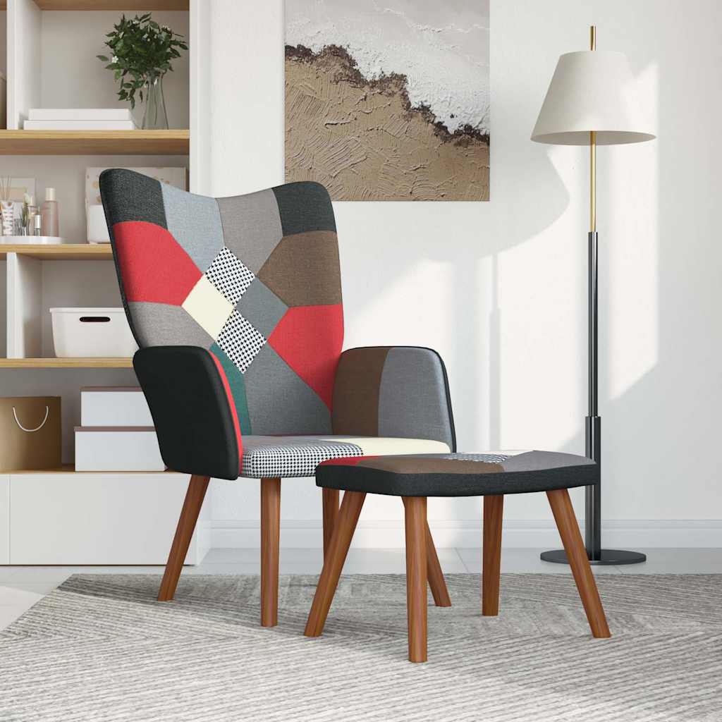 Poltrona Relax con Poggiapiedi in Tessuto Patchwork