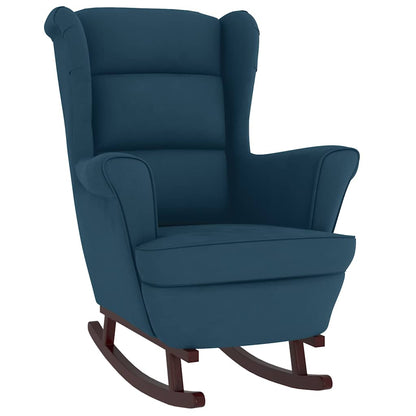 Sedia a dondolo con schienale alto in velluto blu