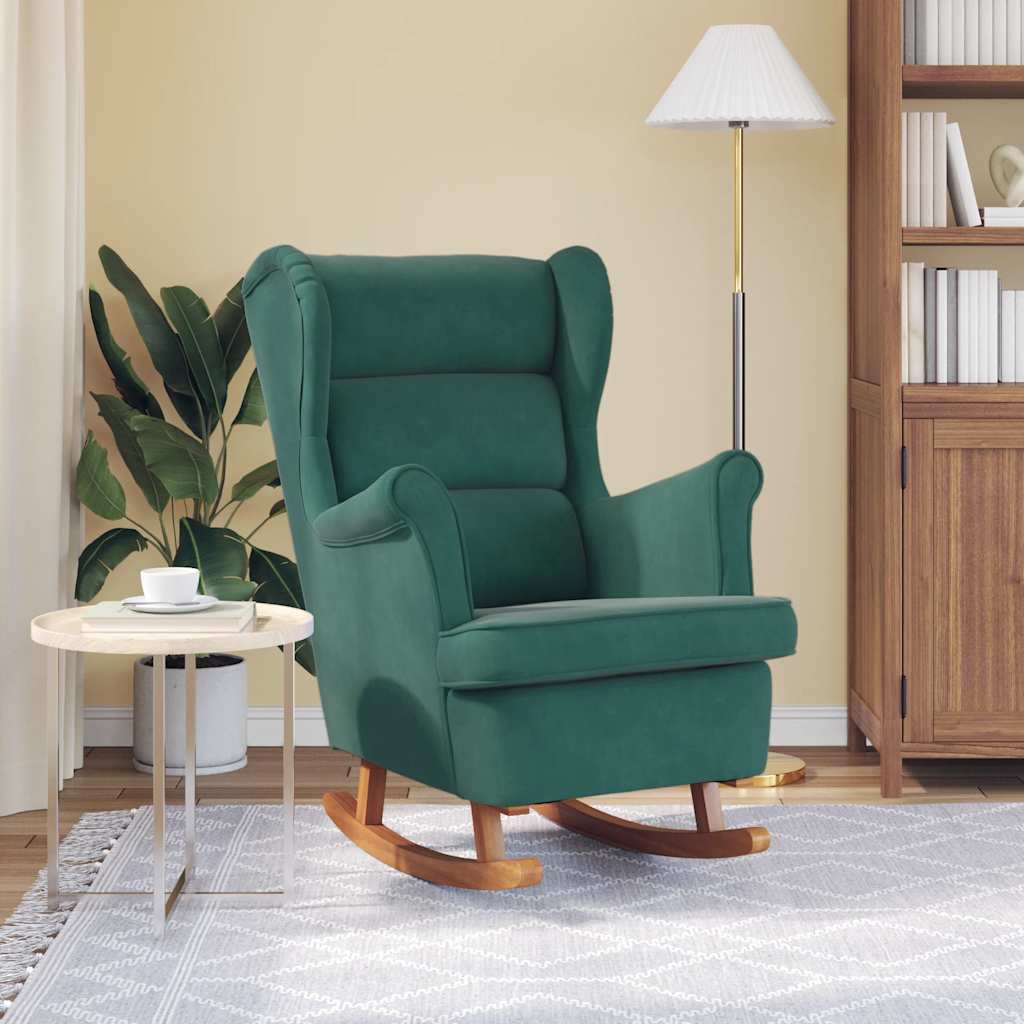 Sedia a dondolo con schienale alto in velluto verde scuro | homemem39