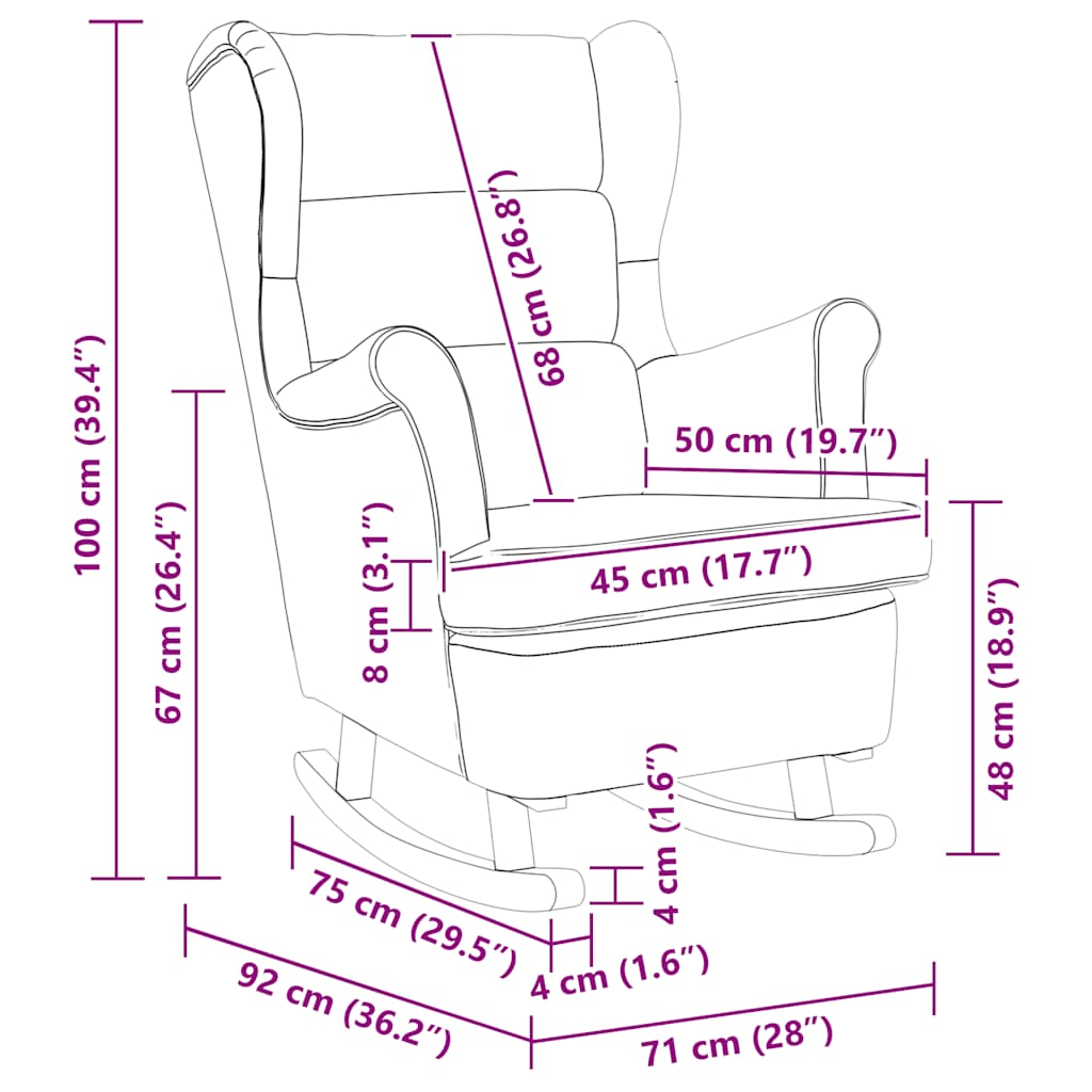 Sedia a dondolo con schienale alto in velluto rosso vino