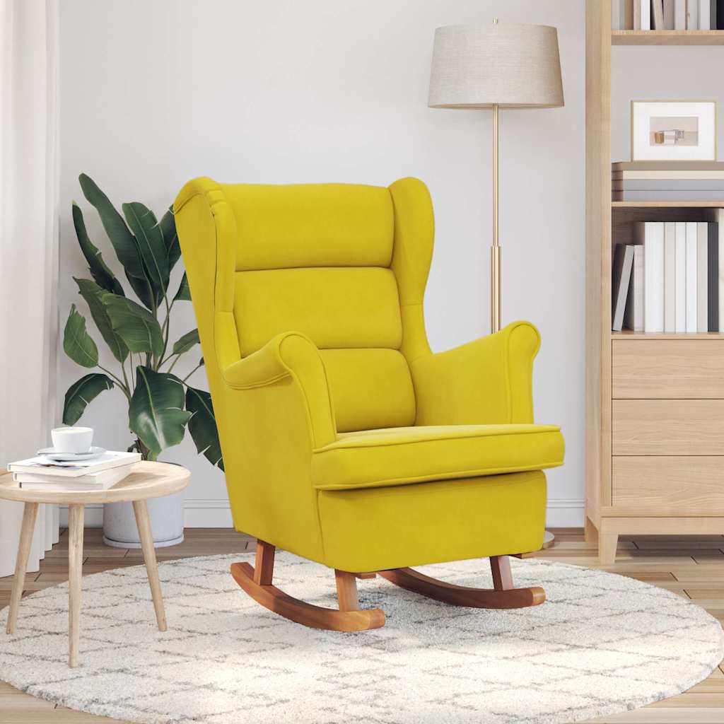 Sedia a dondolo con schienale alto in velluto giallo | homemem39