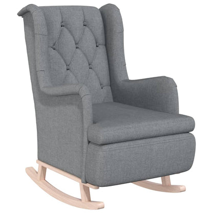 Poltrona Gambe a Dondolo Legno di Hevea Grigio Chiaro Tessuto