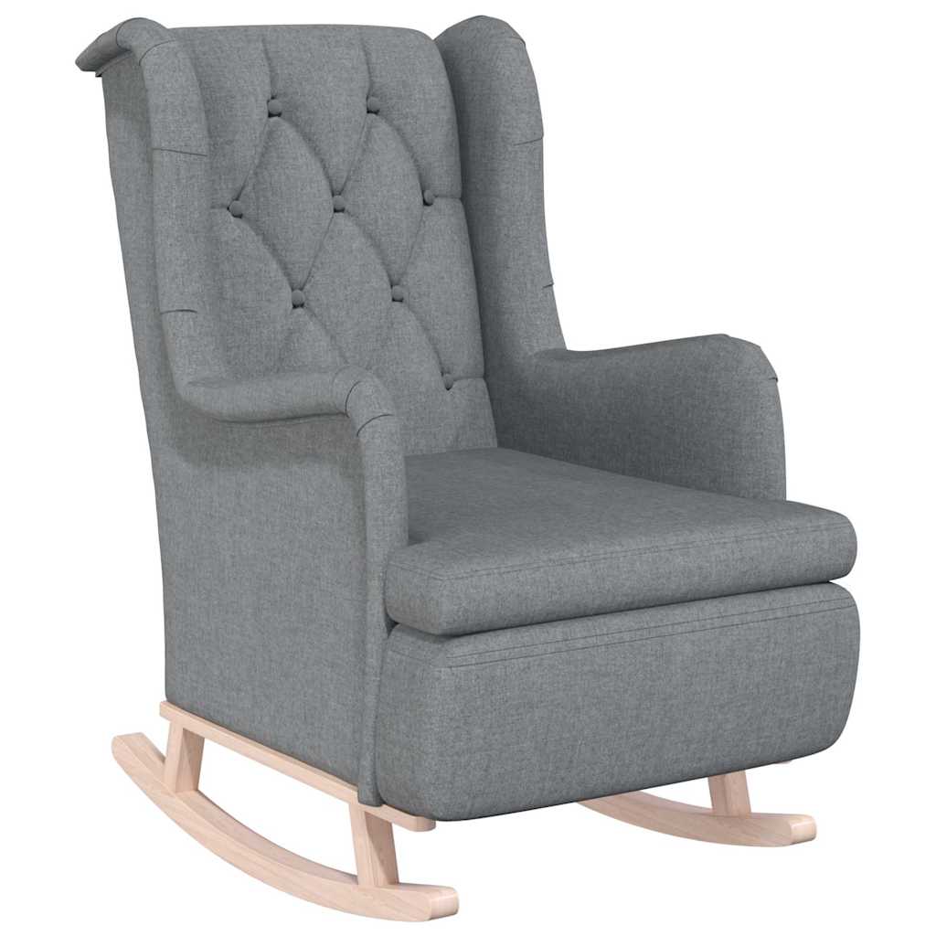Poltrona Gambe a Dondolo Legno di Hevea Grigio Chiaro Tessuto