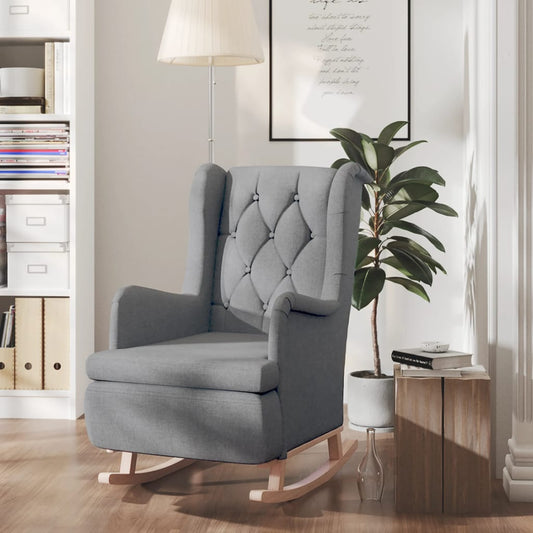 Rocking Legs Armchair Hevea Wood Light Gray Fabric