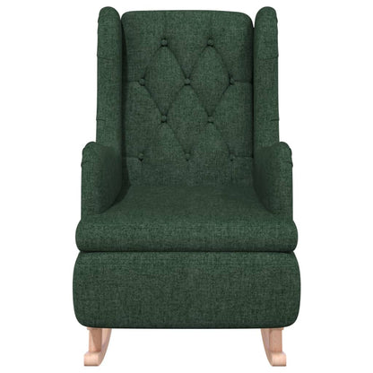 Poltrona Gambe a Dondolo Legno di Gomma Verde Scuro in Tessuto