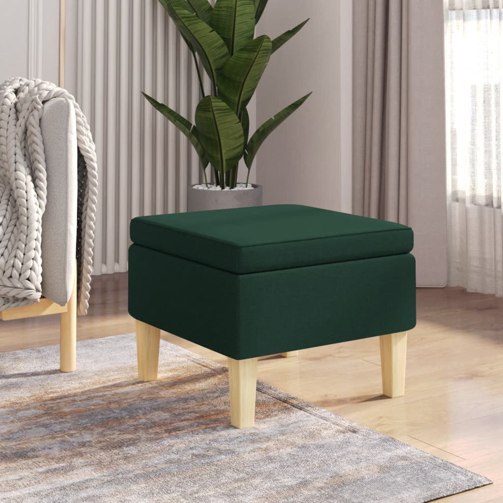 Poggiapiedi con Gambe in Legno Verde Scuro in Tessuto - homemem39