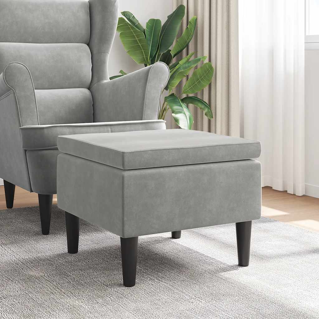 Sgabello con Gambe in Legno Grigio Chiaro Velluto - homemem39