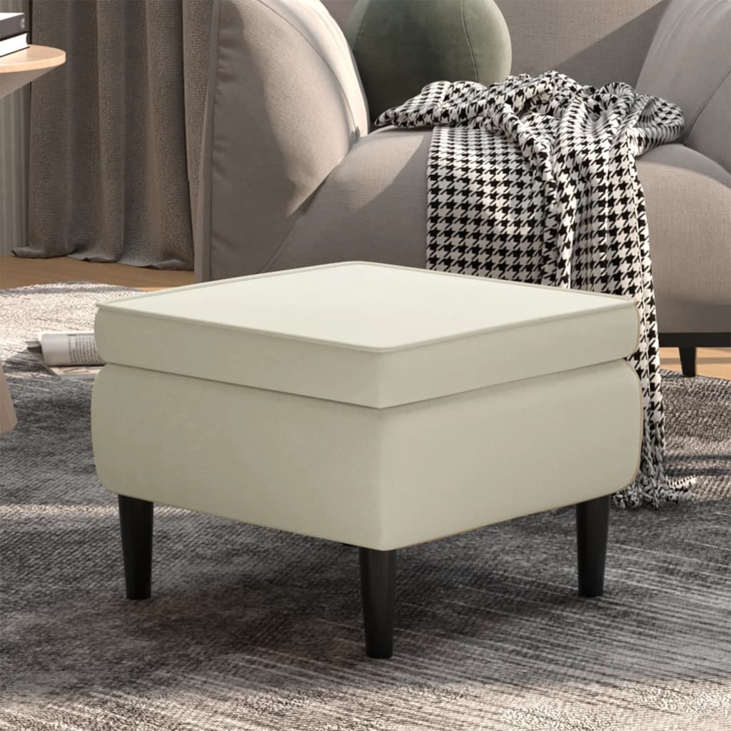 Sgabello con gambe in legno color crema e velluto - homemem39