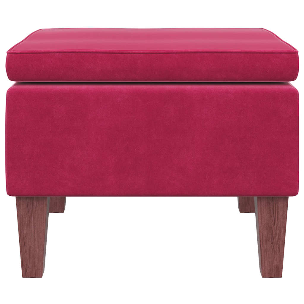 Poggiapiedi con Gambe in Legno Rosso Vino in Velluto - homemem39