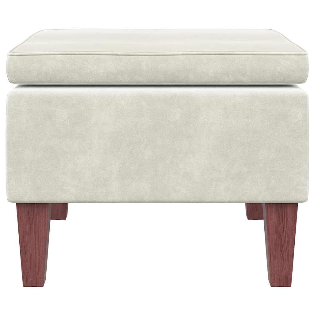 Poggiapiedi con Gambe in Legno Crema in Velluto - homemem39
