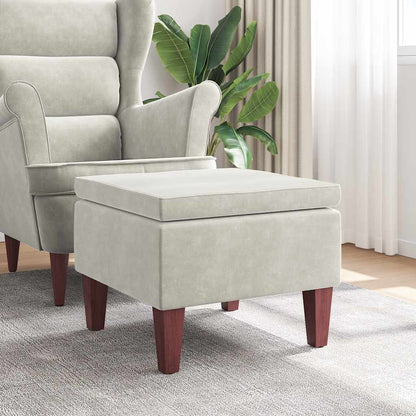 Poggiapiedi con Gambe in Legno Crema in Velluto - homemem39