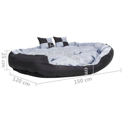 Cuscino per Cani Reversibile Lavabile Grigio Nero 150x120x25 cm