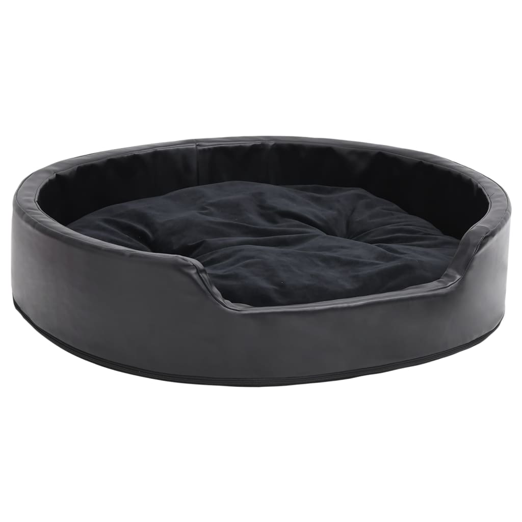 Black Dog Bed 79x70x19 cm in Plush and Faux Leather