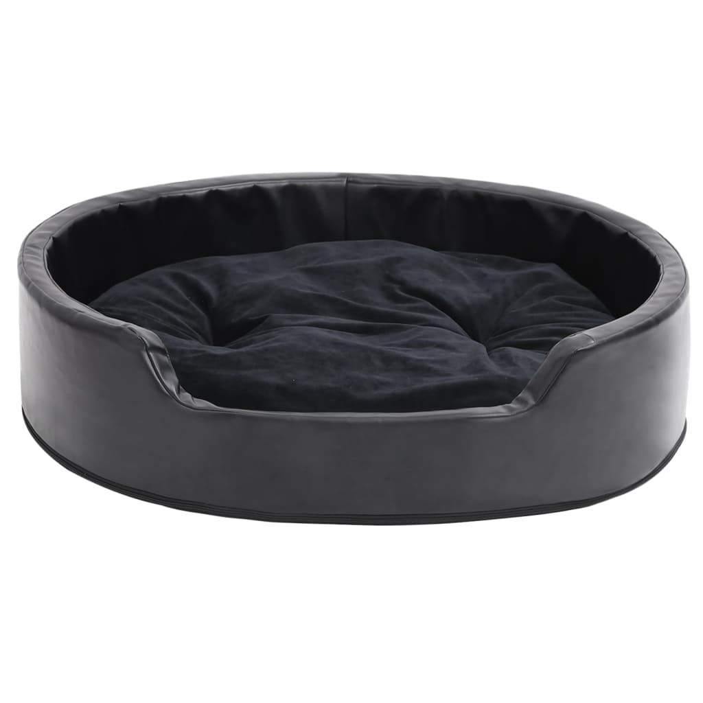 Black Dog Bed 79x70x19 cm in Plush and Faux Leather