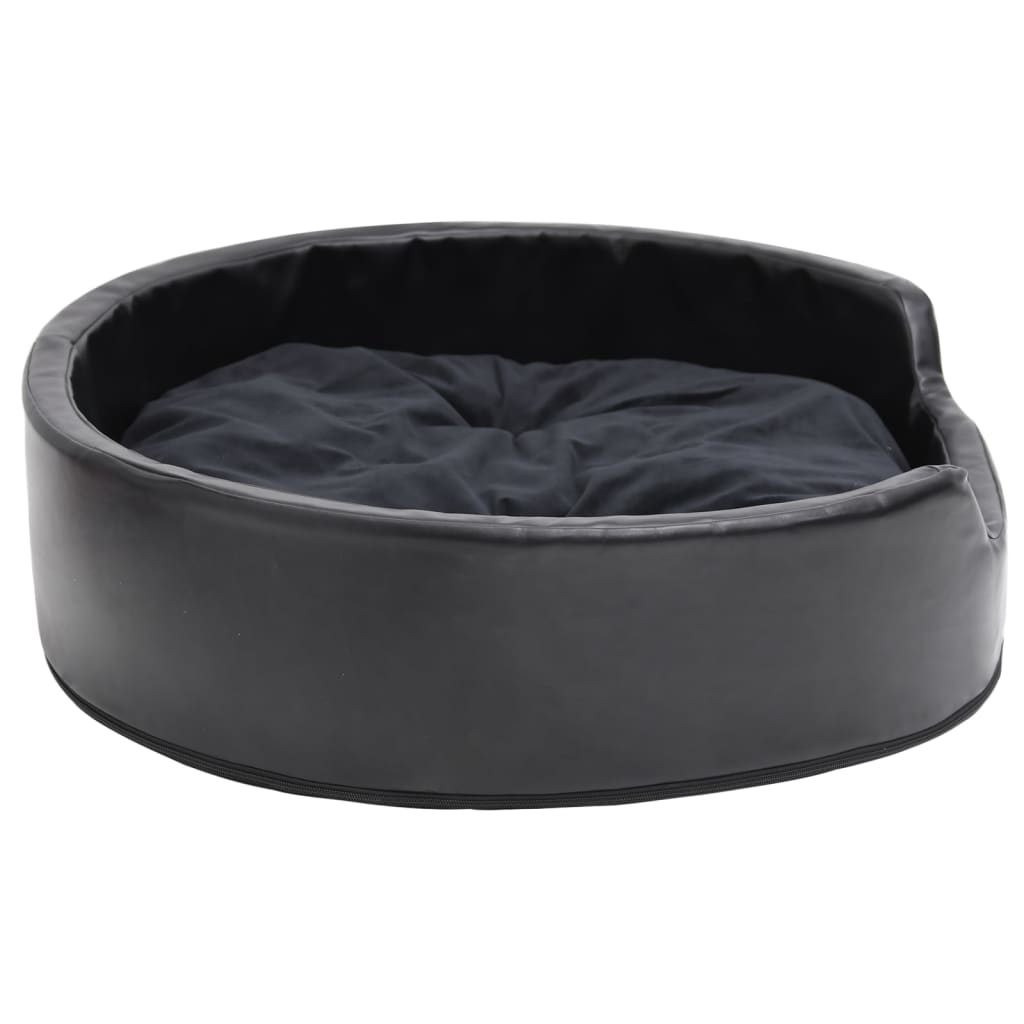 Black Dog Bed 79x70x19 cm in Plush and Faux Leather