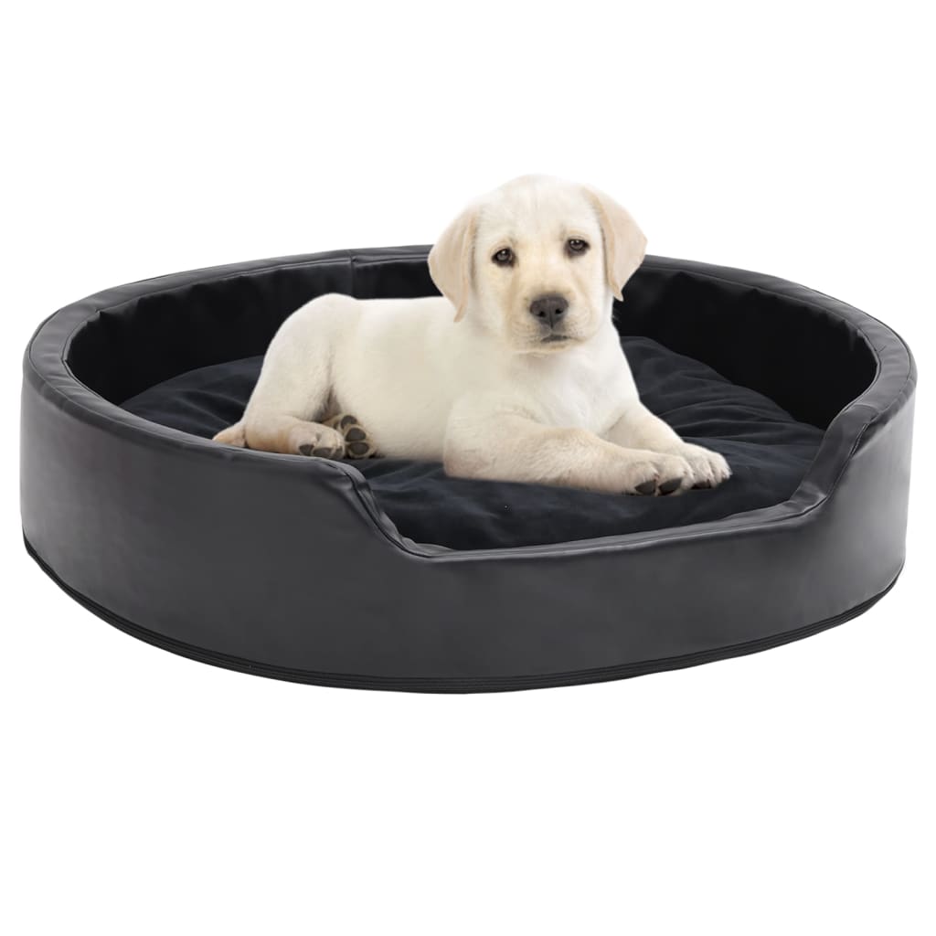 Black Dog Bed 79x70x19 cm in Plush and Faux Leather