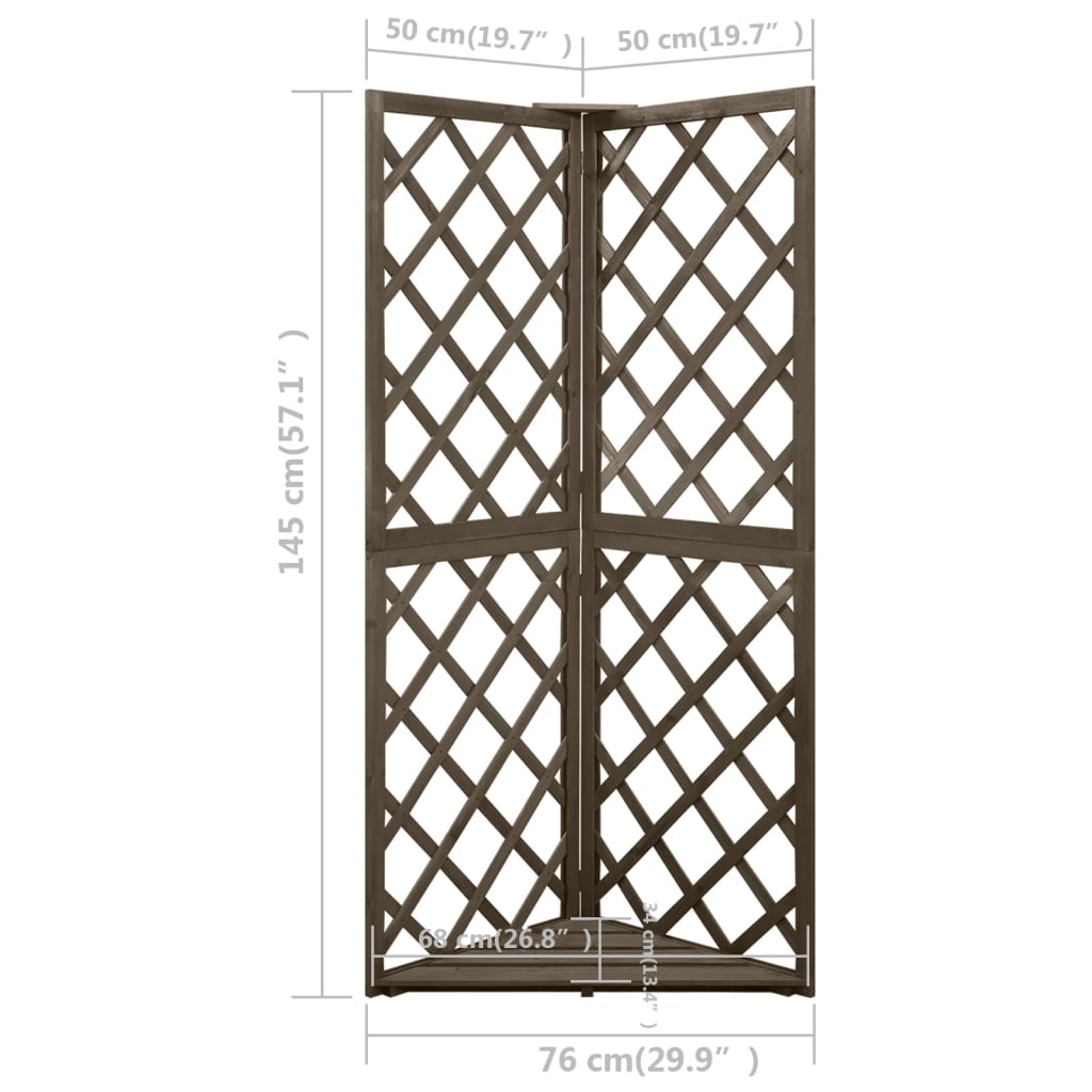Graticcio Angolare Grigio 50x50x145 cm Legno Massello di Abete | homemem39