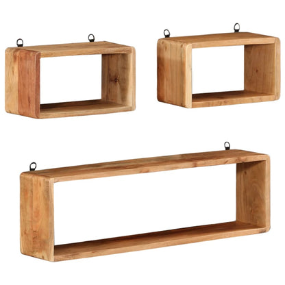 Set Mensole Cubiche da Parete 3 pz in Legno Massello di Acacia | homemem39