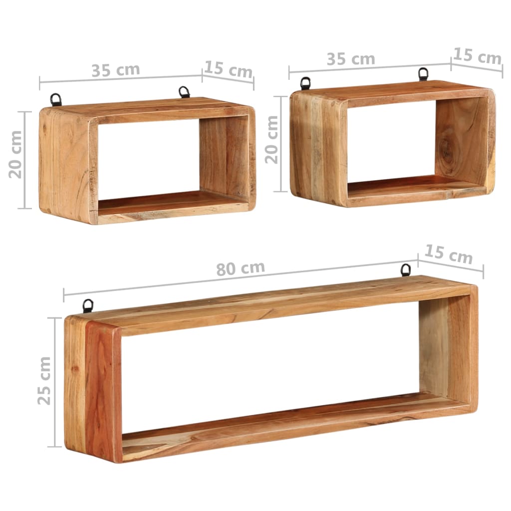 Set Mensole Cubiche da Parete 3 pz in Legno Massello di Acacia | homemem39