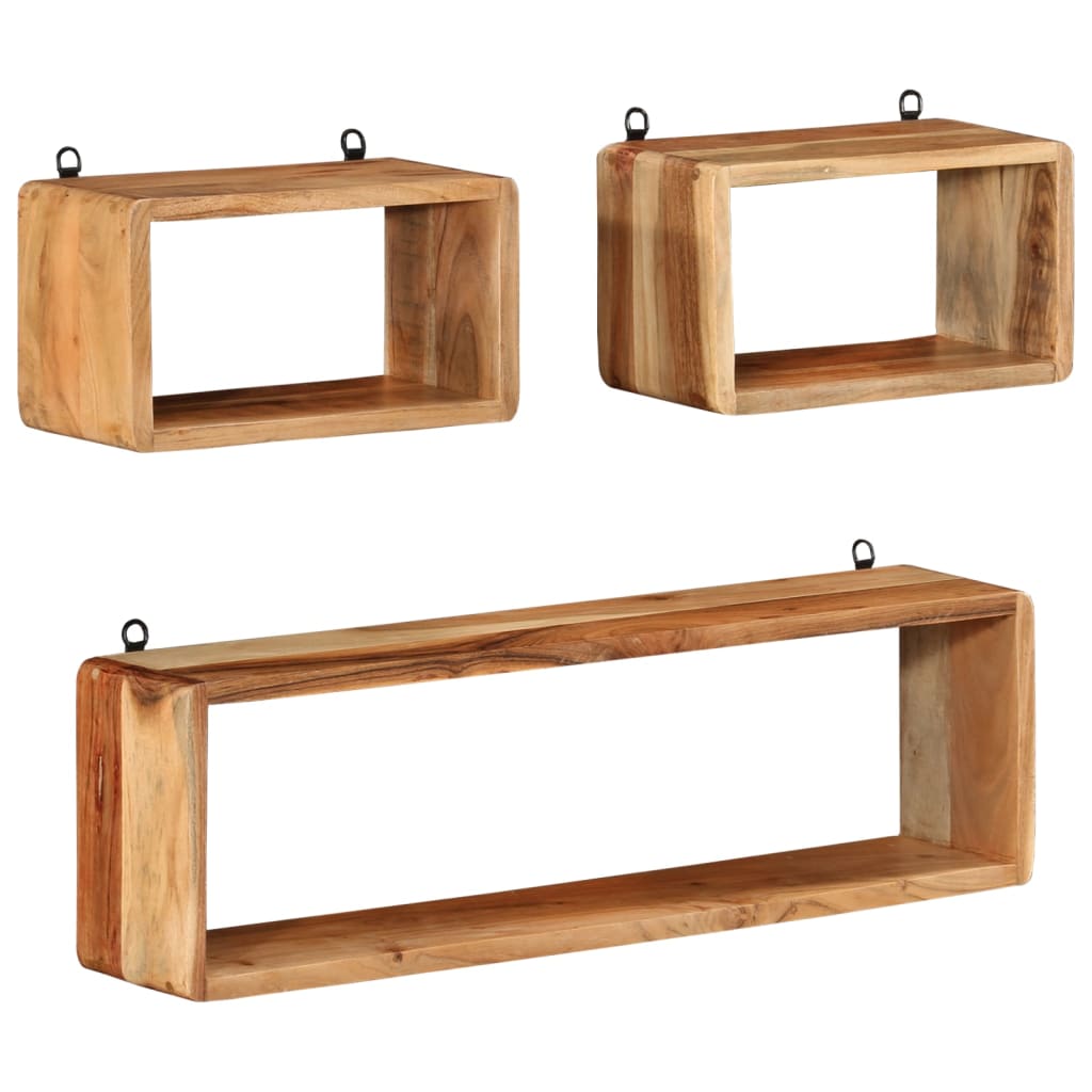 Set Mensole Cubiche da Parete 3 pz in Legno Massello di Acacia | homemem39