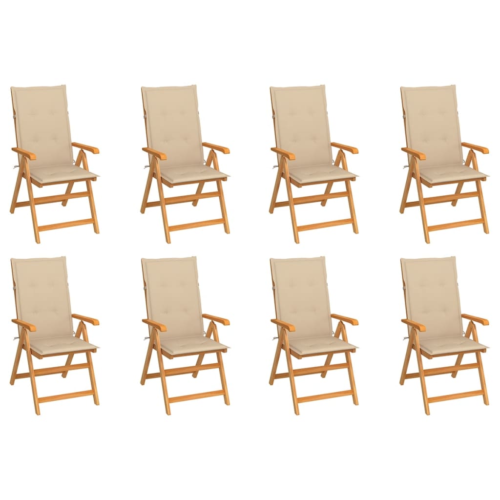 Reclining Garden Chairs with Cushions 8 pcs Solid Teak