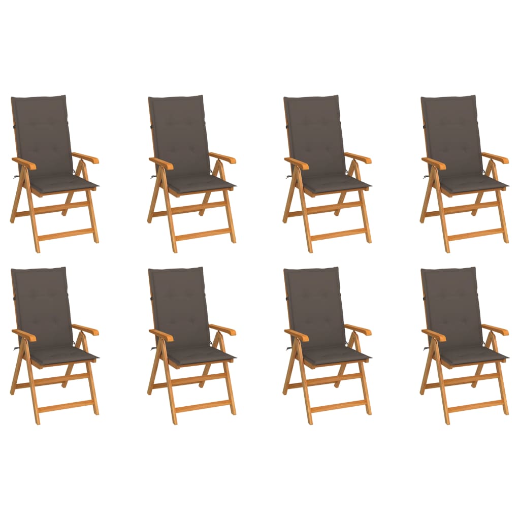 Reclining Garden Chairs with Cushions 8 pcs Solid Teak