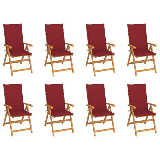 Reclining Garden Chairs with Cushions 8 pcs Solid Teak