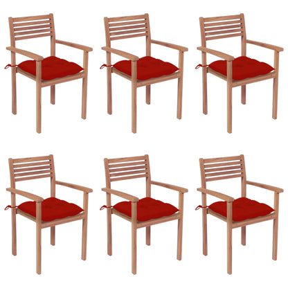 Stackable Garden Chairs with Cushions 6 pcs Solid Teak