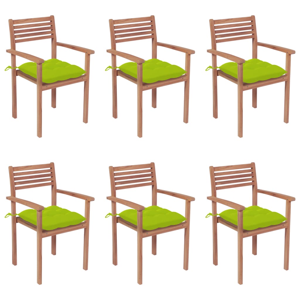 Stackable Garden Chairs with Cushions 6 pcs Solid Teak