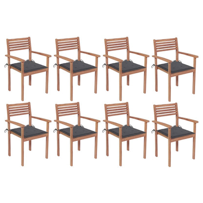 8 pcs Stackable Garden Chairs with Solid Teak Cushions