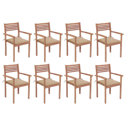 8 pcs Stackable Garden Chairs with Solid Teak Cushions