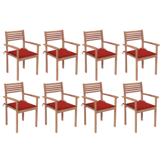 8 pcs Stackable Garden Chairs with Solid Teak Cushions