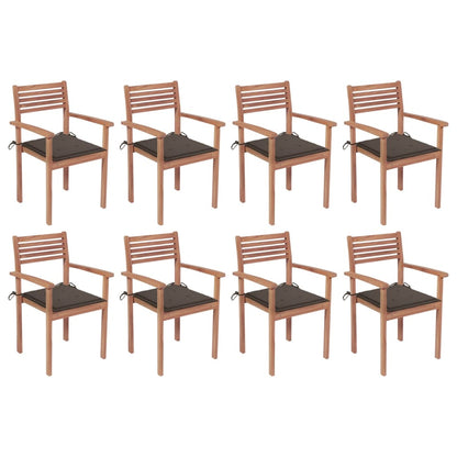 8 pcs Stackable Garden Chairs with Solid Teak Cushions