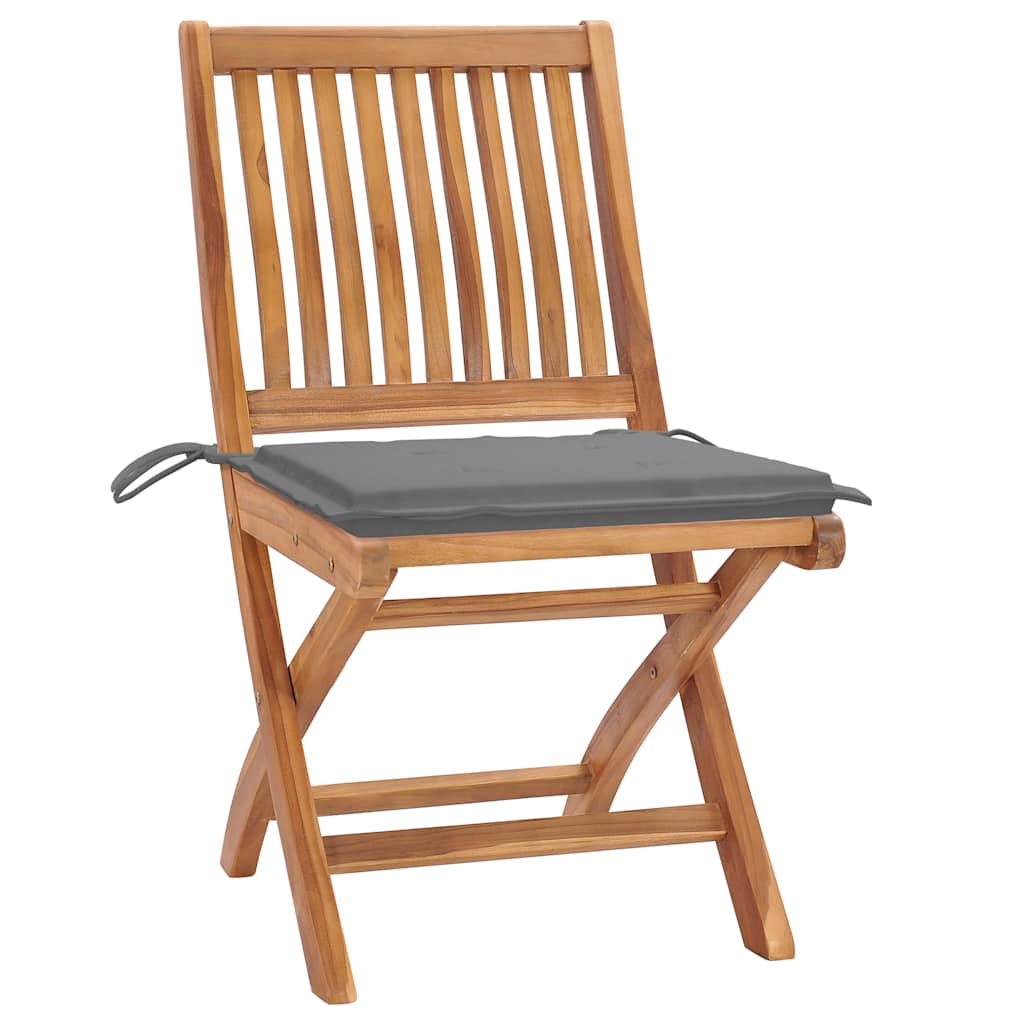 Sedie da Giardino Pieghevoli con Cuscini 4 pz Massello di Teak - homemem39