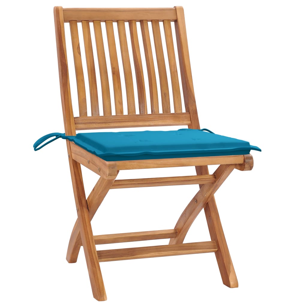 Sedie da Giardino Pieghevoli con Cuscini 4 pz Massello di Teak - homemem39