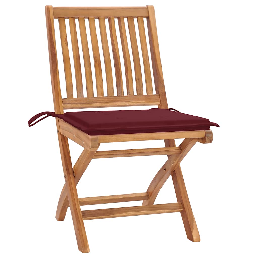 Sedie da Giardino Pieghevoli con Cuscini 4 pz Massello di Teak - homemem39